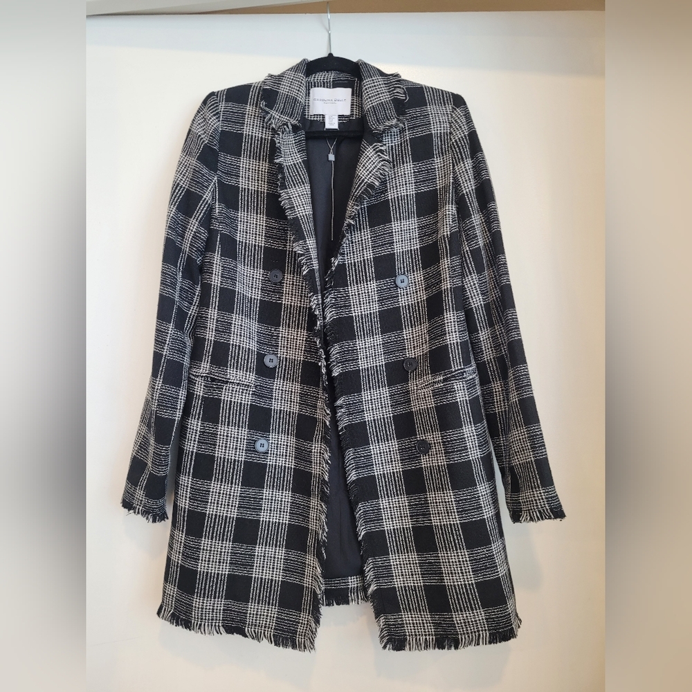 Carolina Belle Fringe Hem Plaid Jacket Medium